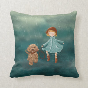 Girl With Dog Paintings / Labradoodle Love Cushion