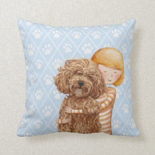 Girl With Dog Paintings / Labradoodle Love Cushion