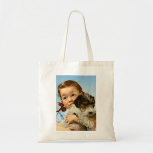 Girl with dog tote bag