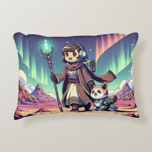 Girl with dog traverse a desert decorative cushion