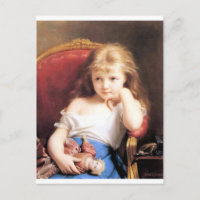 Girl with Doll antique painting