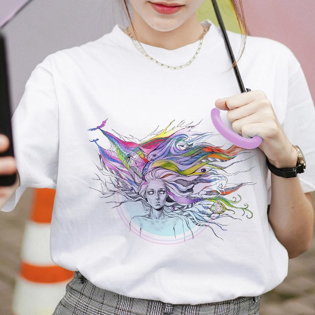 Girl with Dreams in her Hair Surreal Fantasy Art T-Shirt (Creator Uploaded)