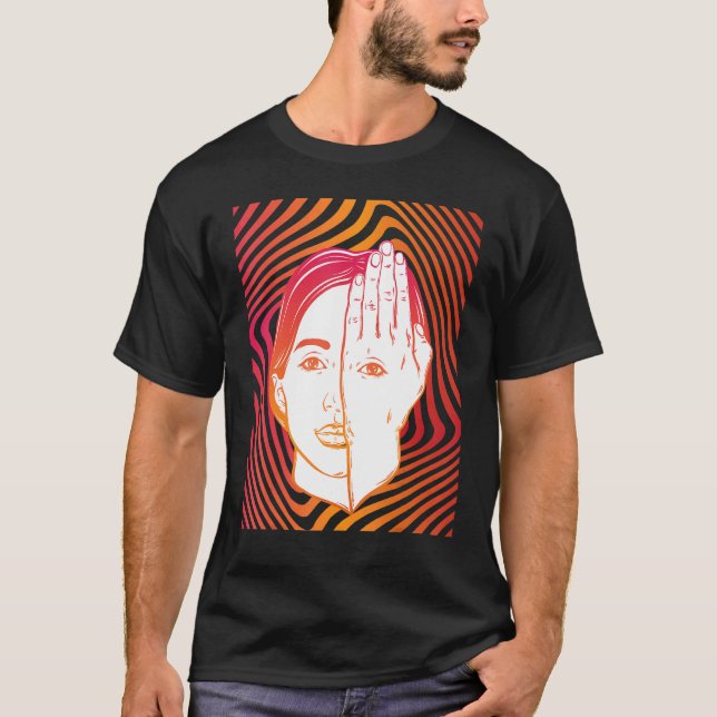 Girl With Eye On Hand Psychedelic Hypnotic Backgro T-Shirt (Front)