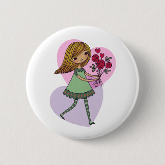 Girl With Flowers 6 Cm Round Badge