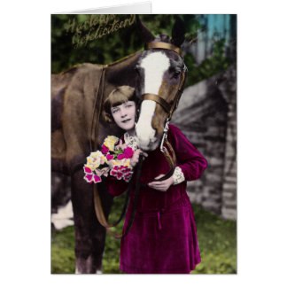 Girl with Flowers and a Chestnut Horse