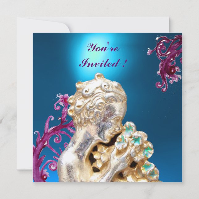 GIRL WITH FLOWERS ,Blue Sapphire Invitation (Front)