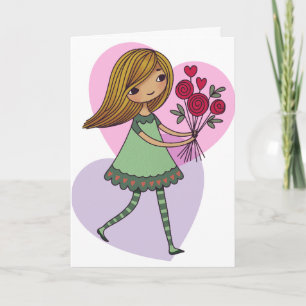 Girl With Flowers Card