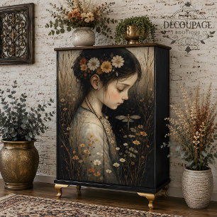 Girl with Flowers & Dragonfly Decoupage Tissue Paper