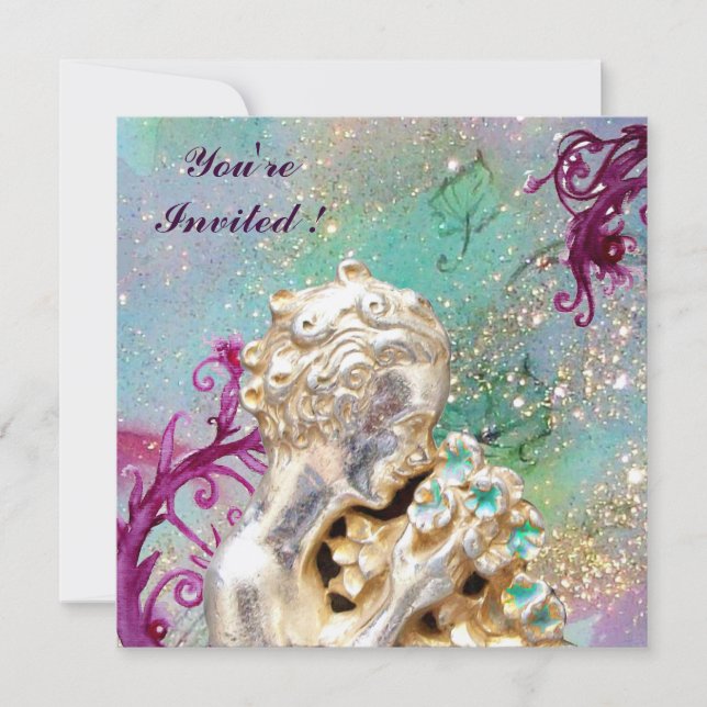 GIRL WITH FLOWERS IN GOLD SPARKLES ,Pink Amethyst Invitation (Front)