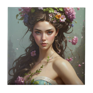 Girl with flowers in her hair tile