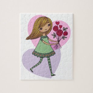 Girl With Flowers Jigsaw Puzzle