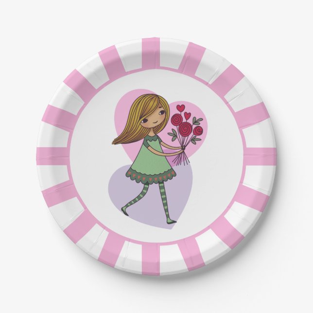Girl With Flowers Paper Plate (Front)