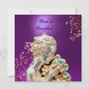 GIRL WITH FLOWERS ,Pink Purple Amethyst Invitation
