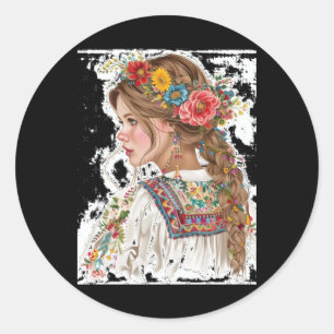 Girl With Flowers Sticker1 Classic Round Sticker