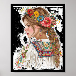 Girl With Flowers Sticker1 Poster