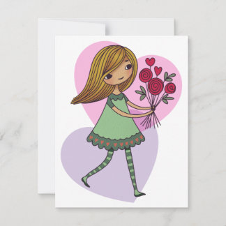 Girl With Flowers Thank You Card