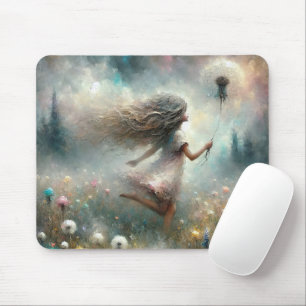 Girl With Fluffy Dandelion  Mouse Mat