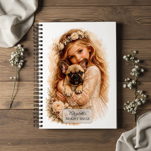 Girl With French Bulldog Puppy Notebook