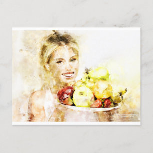 Girl with fruits postcard