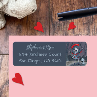 Girl with Garland Blue Red Return Address Labels