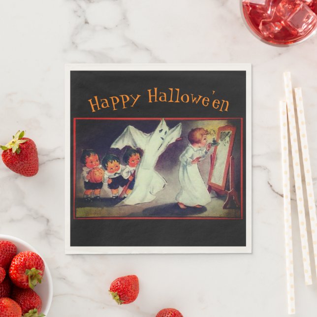 Girl with Ghost Custom Halloween Party Napkins (Insitu)
