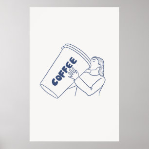 Girl With Giant Coffee Cup Print Cosy Cafe Art