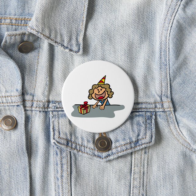 Girl with Gift and Party Hat Birthday Celebration 7.5 Cm Round Badge (Creator Uploaded)