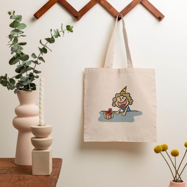 Girl with Gift and Party Hat Birthday Celebration Tote Bag (Creator Uploaded)