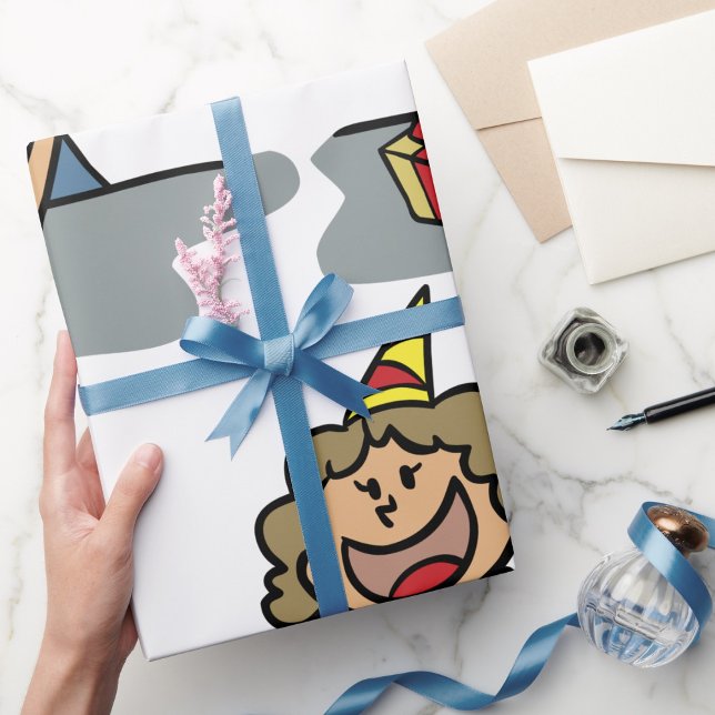 Girl with Gift and Party Hat Birthday Celebration Wrapping Paper (Creator Uploaded)
