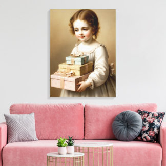  girl with gift box canvas print