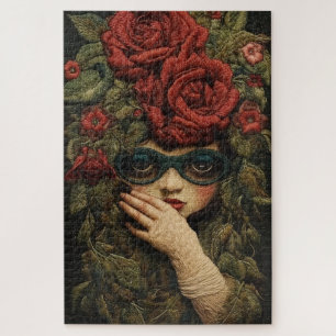 Girl with glasses and embroidered roses jigsaw puzzle
