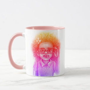 Girl with glasses, mug