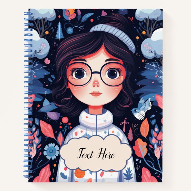 Girl with glasses Spiral Notebook (Front)