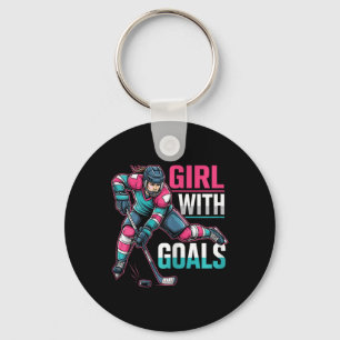 Girl With Goals Hockey Woman Key Ring