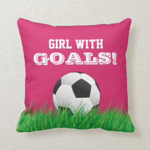 Girl With Goals! Soccer Football Ball Pink Pillow