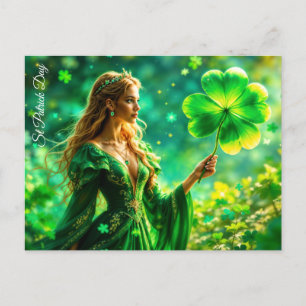 Girl with golden hair St Patrick day Irish magic Postcard