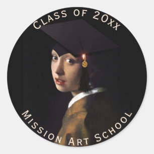 Girl with Grad Cap Graduation Classic Round Sticker