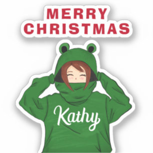 Girl with Green Frog Hoody Drawing Christmas 