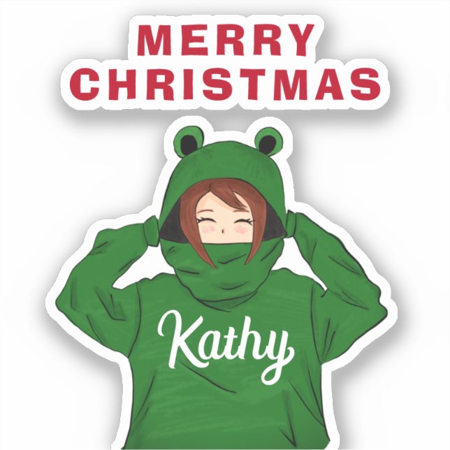 Girl with Green Frog Hoody Drawing Christmas  (Front)