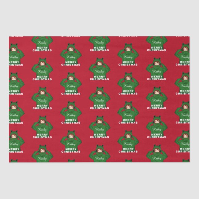 Girl with Green Frog Hoody Drawing Christmas Tissue Paper (Front)