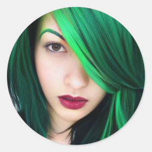 Girl with green hair classic round sticker