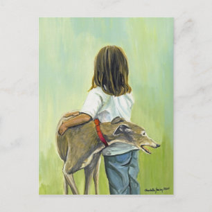 "Girl with Greyhound" Dog Art Postcard
