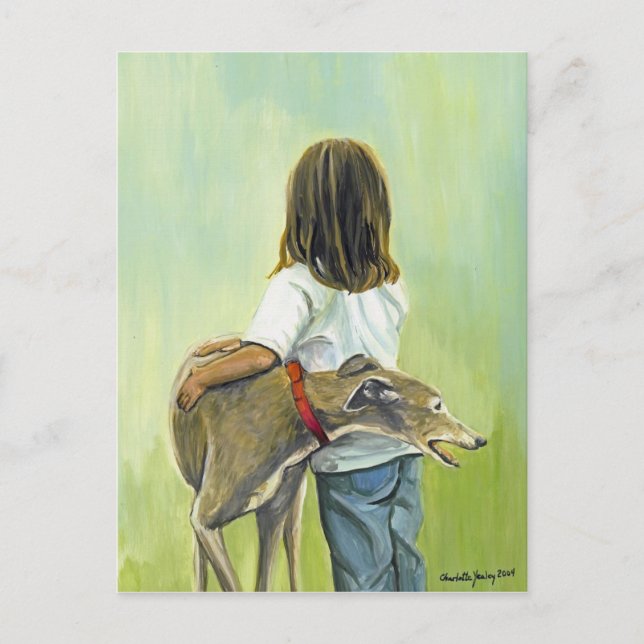 "Girl with Greyhound" Dog Art Postcard (Front)