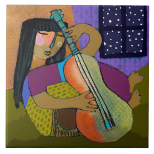 Girl with Guitar Ceram Tile/Trivet (6 inch square) Tile