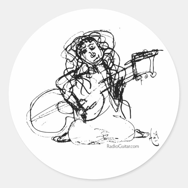 Girl with Guitar Classic Round Sticker (Front)