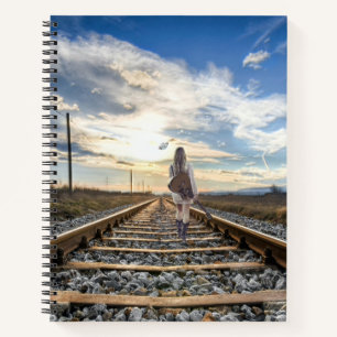 Girl With Guitar on Railroad Tracks Notebook
