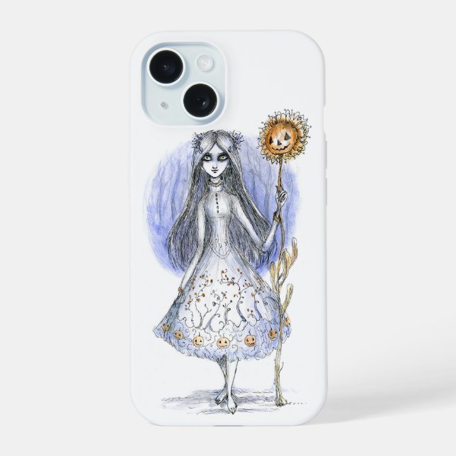 Girl with Halloween Flower iPhone 15 Case (Back)