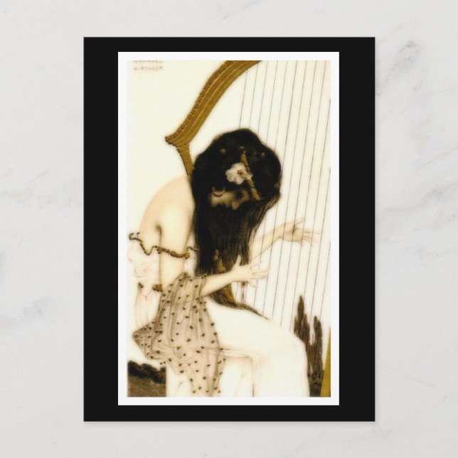 Girl with Harp Postcard (Front)