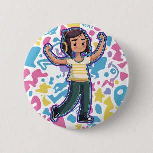Girl with headphones flexing confident and relax 6 cm round badge