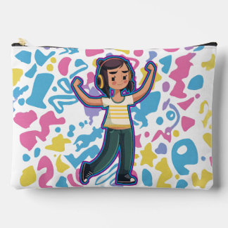 Girl with headphones flexing confident and relax accessory pouch